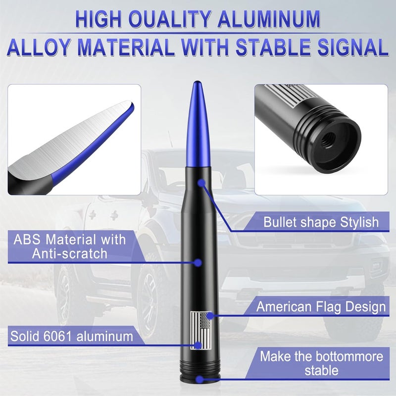 BJSIA American Flag Car Antenna for Truck with Valve Stem Caps - Universal Compatible with Ford, Dodge, Chevrolet, GMC, Jeep, Toyota Truck Car Accessories, Heavy Duty Pickup Trucks Accessories - Blue - Image 3